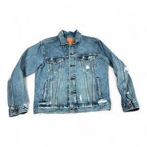 Levis Jean Jacket Adult MEDIUM Blue Cotton Denim Medium Wash Trucker Distressed